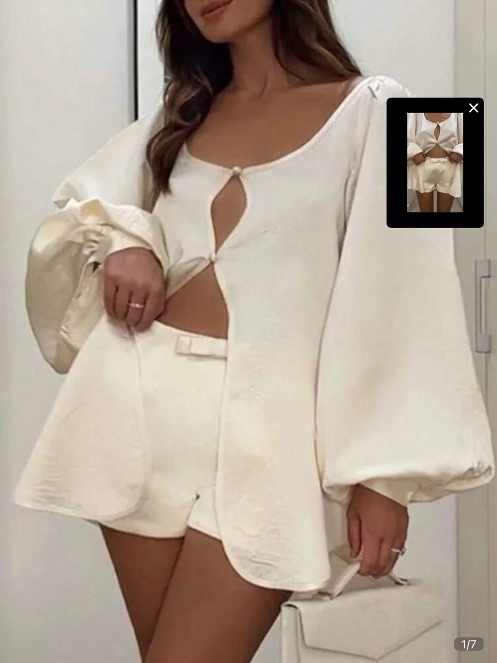 Silk-Feel Cream Button-Detail top and matching shorts (Bubish look alike)
